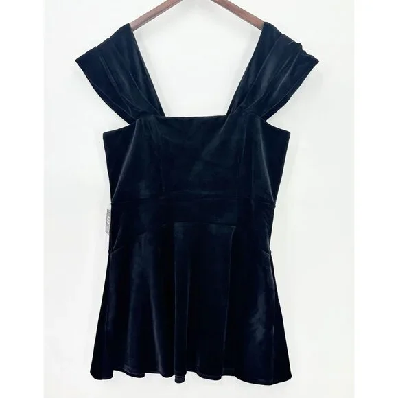 Express | Dresses | Express Mini Dress Womens Off Shoulder Fit Flare Velvet  Black Xl Nwt | Poshmark